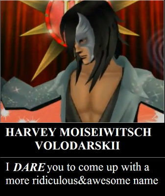 Harvey Moiseiwitsch Volodarskii by Bowserslave
Haha, I have to admit, Harvey is my favorite assassin from the first No More Heroes.  His whole stage and fight is just so trippy.
