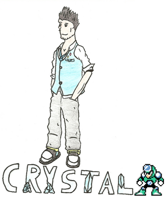Human Crystal Man by cooljobsrule
A new human form for a Robot Master, this time we have a human Crystal Man.  Inspired by Crystal Man's job of making fake crystals to sell, he was envisioned as a rich, suave guy, but with a bit of a seedy side, possibly selling false crystals on the black market.
