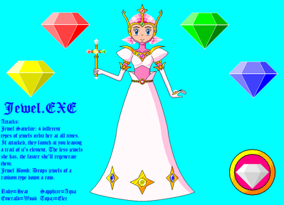 Jewel EXE by EvilMariobot
This time, we have a female Navi counterpart for Jewel Man.  She looks quite nice indeed I think, and of course entrancingly shiny ^_^

