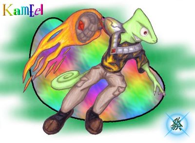 Kameel
Kameel is a firey-spirited chameleon who loves showing off.  Considering other adventurers as rivals, he is always out to prove himself.  Kameel (c) C. Hersey
