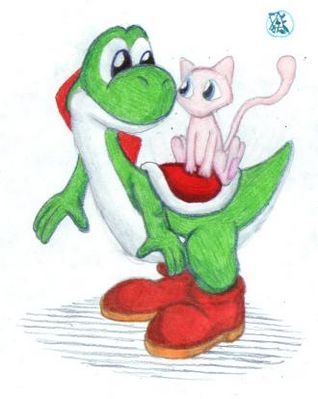 Kawaii!
Um.... yeah.  I just felt like drawing some really cute fan art one day ^_^;  Yoshi and Mew (c) Nintendo
