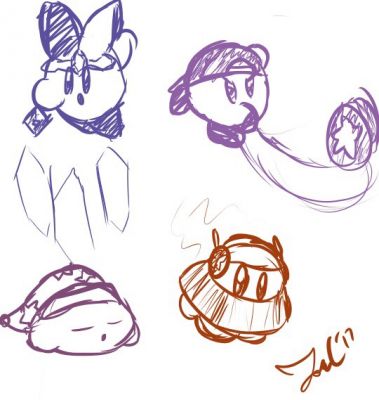 Kirby Top 4 by Jon Causith
The top four abilities from the poll!  Contrats to Mirror, Yo-yo, UFO, and....... Sleep?

