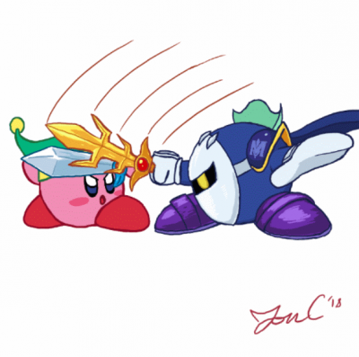 Kirby vs Meta Knight by Jon Causith
A nice energetic full color fight between Kirby and Meta Knight!
