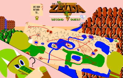 2nd Quest Intro by EvilMariobot
EvilMariobot had offered to do title cards for the Legend of Zelda 2nd Quest project.  My concern was the level of detail on the map here, I worried that, once resized, it might not show up all that well in the actual video.  It does certainly get the point across though of just how complicated the second quest can get!

