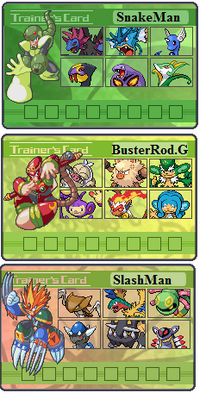 Mega Man Trainer Cards 2 by TPPR10
Here we have a new selection of trainer cards for Robot Masters.  The choices of Pokemon for Snake Man and Buster Rod G were simple enough given the animal natures of those Robot Masters.  Slash Man on the other hand goes with the prehistoric nature of his stage, choosing a group of fossil Pokemon.
