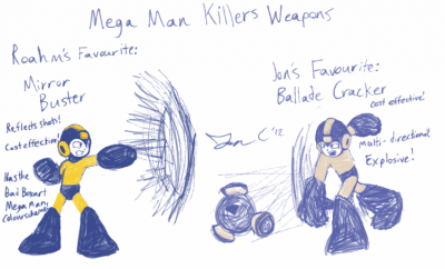 Arsenal Favorites - MM Killers by Jon Causith
The Mega Man Killers themselves had some pretty interesting weapons.  I always liked the Mirror Buster, there's just something cool about it.  But then, one can't deny the power of Ballade Cracker.
