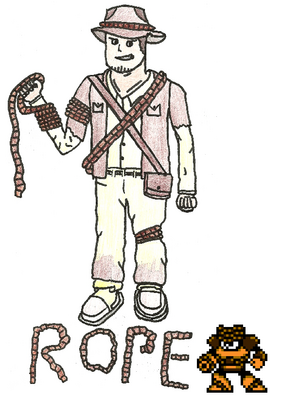 Human Rope Man by cooljobsrule
Evidently cooljobsrule made this for Hfbn, a human version of one of his original Robot Masters, Rope Man!  It indeed seems to reinforce my thoughts of him as a spelunker.
