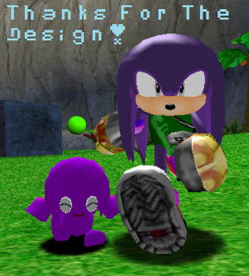 Thanks by Drew
So here's the story here : Drew was working on a texture mod for a Sonic game he's playing, and needed an alternate look for Knuckles.  He asked me to come up with something on a character doll maker program he found.  So this was the basic result as close as he could get it.
