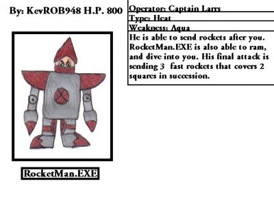 RocketMan EXE by KevROB948
Here we have a Navi rendition of KevROB948's own Robot Master, Rocket Man.
