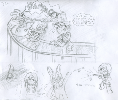 SH3 Random Doodles by Bailey Cowell-fong
Silent Hill 3 is filled with all sorts of craziness. not the least of which is that freaking creepy rabbit, Robbie.  I definitely need to fire my travel agent!
