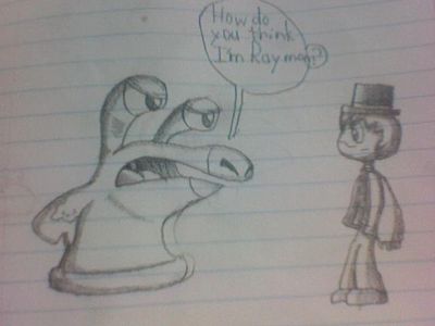Tauro Gets Mad at Neo by GeorgeTheRaccoon
Hmm...  Granted, I've never played Rayman, soooo.... all I can really notice here is Neo's dapper hat and mustache.
