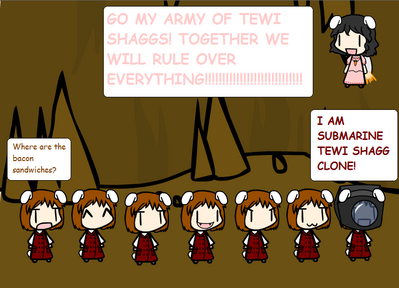 Tewi's Army by Bowserslave
It seems Tewi's latest plot involves an army of Shagg clones... with bunny ears!  Beware the Tewi Shagg Army!
