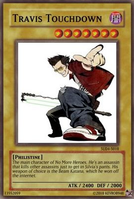 Travis Touchdown Card by KevROB948
Whatever you do, don't get on Travis' bad side.  That's pretty much all you need to know.
