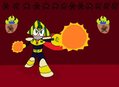 Try to Get My Power Now by Duskool
You have to admire Pharaoh Man.  He was the only Robot Master in the cartoon to really strike back when Mega Man stole his power.  And Mega kind of deserved it.  He was kind of a jerk in the cartoon sometimes...
