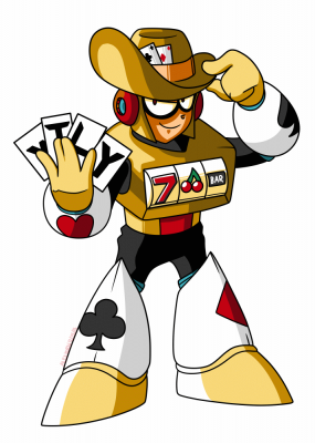 Vegas Man by Alex
Vegas Man I think was the first of my Robot Masters I designed.  Largely he spawned from the fascination I had as a kid with playing cards, and kind of ran from there.  He's probably one of my favorites of the ones I designed.
