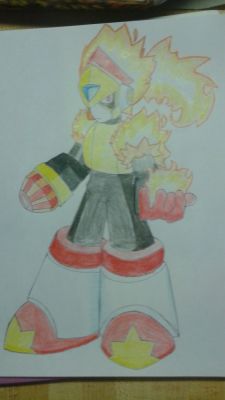 Vulcan Man by Thomas Kane
A fiery Robot Master, Vulcan Man is said to use a flaming spear, and has a personality that drives him to seek challenges and prove himself in battle.  As such, he has taken up residence in the world of Dynasty Warriors.
