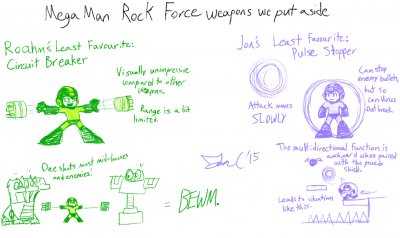 Weapons We Set Aside - Rock Force by Jon Causith
The weapons in Rock Force are all pretty unique.  That's the only reason I rank Circuit Breaker as my least favorite, it's a good weapon, it just doesn't really stand out to me like the others in the game.  Jon meanwhile had a bit of trouble figuring out the uses of Pulse Stopper.
