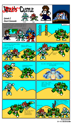 Wily Castle 3 by cooljobsrule
It looks like it's time for a test of leadership ability!  With some destructive robots on the loose, he'll have to pick the right teams to go after them.  At least an angry Slash Man should help if he's on your side...
