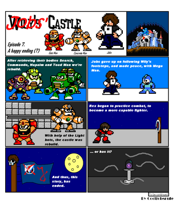 Wily Castle 7 by cooljobsrule
It looks like peace and happy endings reign!....  Or perhaps not...  That Evil Energy sitting there can't be a good sign... even if it isn't in the hands of Doctow Wiwey.
