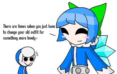 Chilling Outfits by GandWatch
I am inclined to agree with Ice Man : Cirno in a parka is adorable.  I'd say her dressing as Nana and Ice Man as Popo for halloween would be adorable, but, well, Ice Man's pretty much already wearing the proper outfit ^_^;
