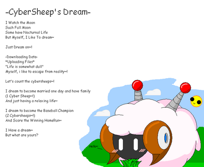 Cybersheep's Dream by GandWatch
Here, Neo has provided lyrics to Sheep Man's theme!  I always did like his music, it seems to fit the cybernetic world rather nicely.

