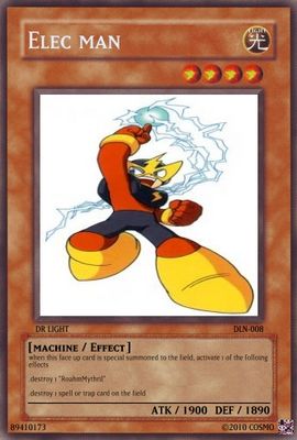 Elec Man Card by EXEcosmoman20
Hmm...  Given EXEcosmoman20's earlier RoahmMythril card though... doesn't that card being on the field automatically end the duel in favor of the user?
