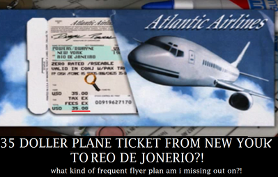 Travel Deals by ioddandodd
...$35 from New York to Rio?  Really?  There's got to be something they're not telling us about the service on this flight...
