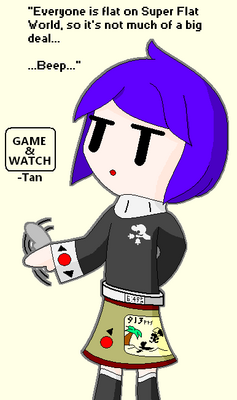 G&W-tan by GandWatch
G&W-tan is one of the older game system tans.  She enjoys scoring points, but is quite strict with herself, not allowing more than three failures in a row.  She also is quite punctual, though not as obsessed with schedules as someone like Time Man.
