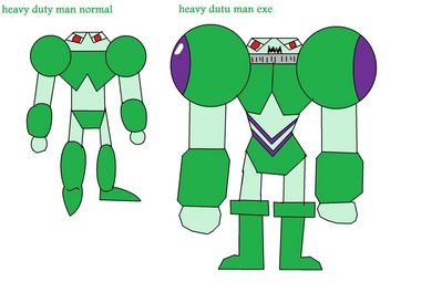 Heavy Duty Man by randomnationinc
Here we have quite a bulky, powerful Robot Master, as well as a Navi form for him.  Can he outdo Guts Man's power?
