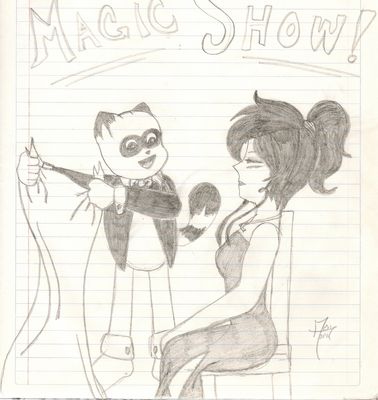 Magic Show by IrukaAoi
It looks like GeorgeTheRaccoon has started up a magic act with the help of IrukaAoi!  She certainly looks the part of a good and proper magician's assistant here, and George certainly seems happy with the arrangement.
