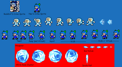 Rock Cirno by GandWatch
Here we have an 8-bit spriteset for Cirno!  Rather fittingly, it was modified from Ice Man.
