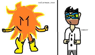 SolarMan EXE by thesonicgalaxy
SolarMan.EXE looks pretty straightforward, quite a sunny disposition on that one!  His operator looks possibly like a scientist researching solar energy.  I guess it would either have to be that or a sunbather X)
