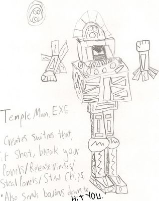TempleMan EXE by TheKoopakirby
This seems quite an interesting theme for a Navi, based around the sort of temples and ruins you might find Indiana Jones exploring.  His use of traps seems like it would make for an interesting battle.
