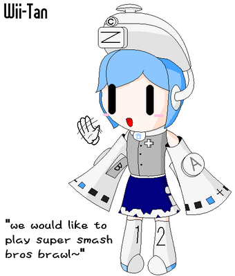 Wii-tan by GandWatch
Wii-tan is a cute sort, just out to have fun.  She doesn't care about graphics, she is an innocent sort who puts fun first.
